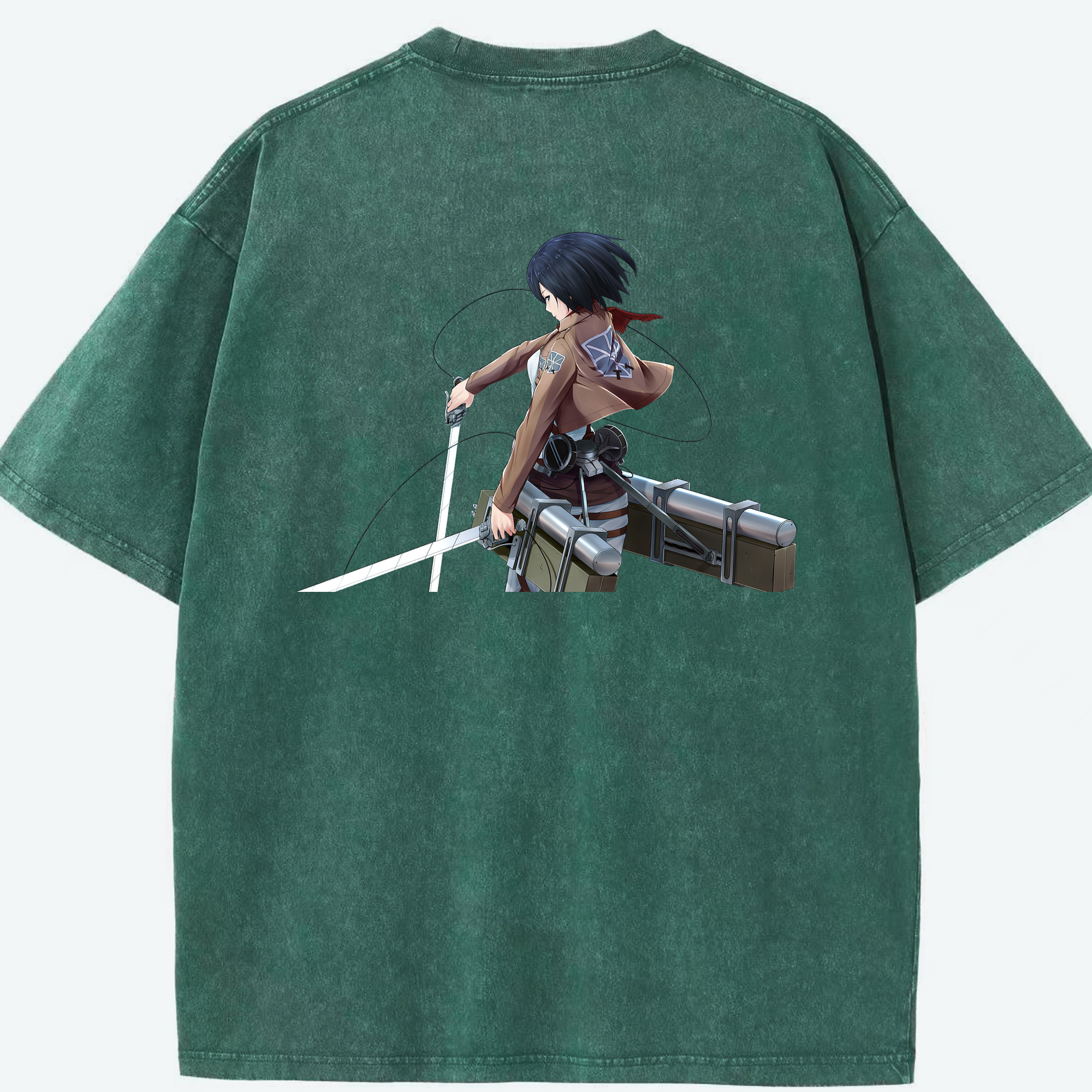 （画像用） 進撃の巨人 ミカサ·アッカーマン Attack on Titan Mikasa Ackerman 綿100% ヴィンテージ風 半袖Tシャツ（背面プリント）